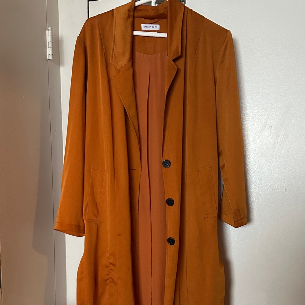 Native Youth Women's Orange Long Satin Trench Coat